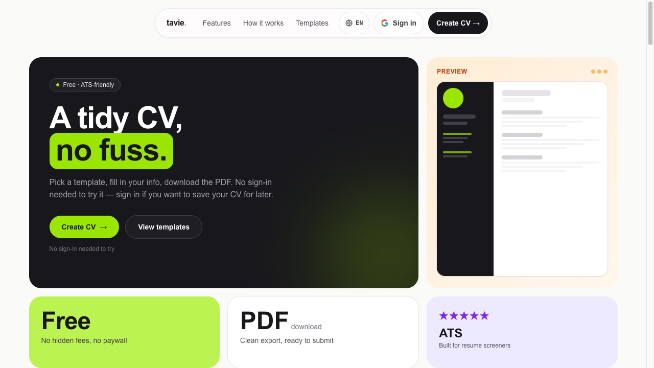 Tavie — Free CV builder